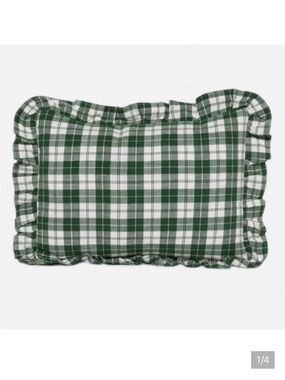 New Heather Taylor Harbor Plaid Ruffled Pillow Hunter Green 12x16 Cottagecore